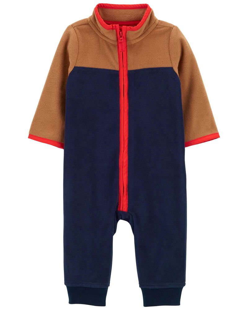Baby Colorblock Zip-Up Fleece Jumpsuit, image 1 of 3 slides