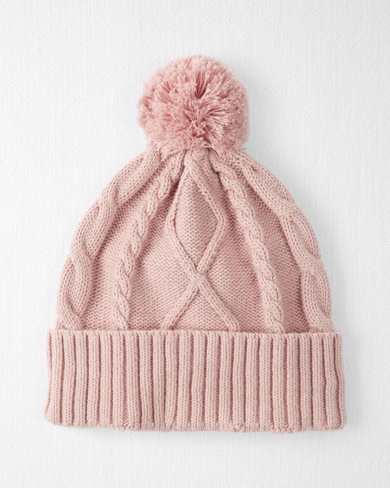 Toddler Organic Cotton Cable Knit Beanie in Perfect Pink, image 1 of 4 slides