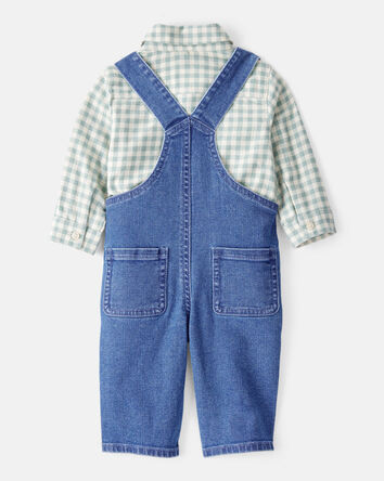 Baby Boy Checkered Print Bodysuit Overall Set - Blue/Green, 
