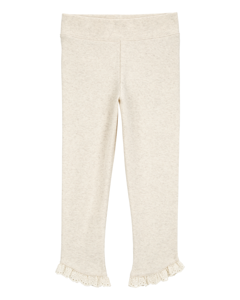 Baby Ribbed Eyelet-Hem Pants - Cream, image 1 of 4 slides