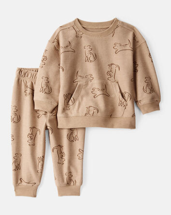Baby Boy Dog French Terry Long-Sleeve Tee & Pant Set - Brown, 