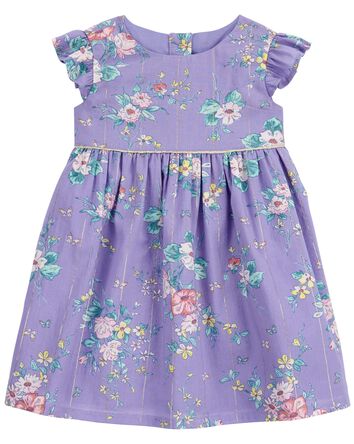 Baby Metallic Stripe Floral Print Dress, 
