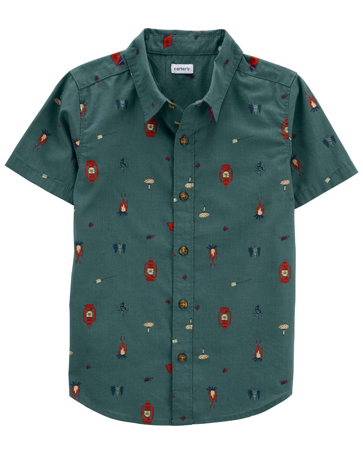 Green Kid Camping Print Button-Front Shirt | carters.com
