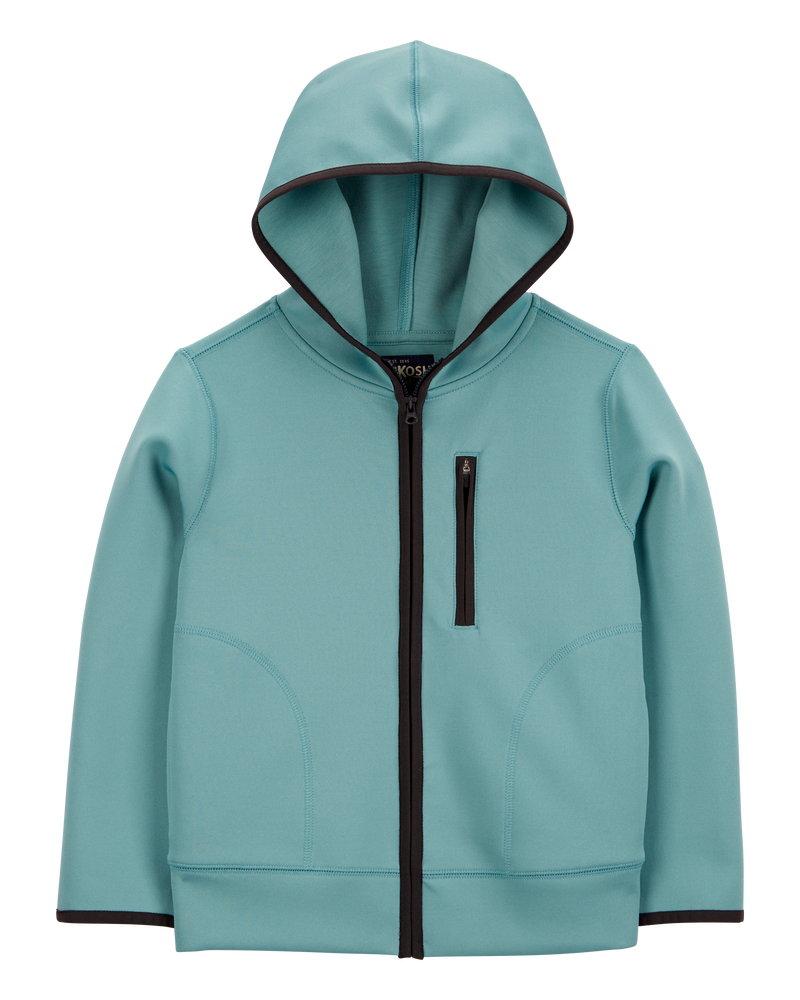 Kid Stretch Tech Zip-Up Hooded Jacket - Teal, image 1 of 3 slides