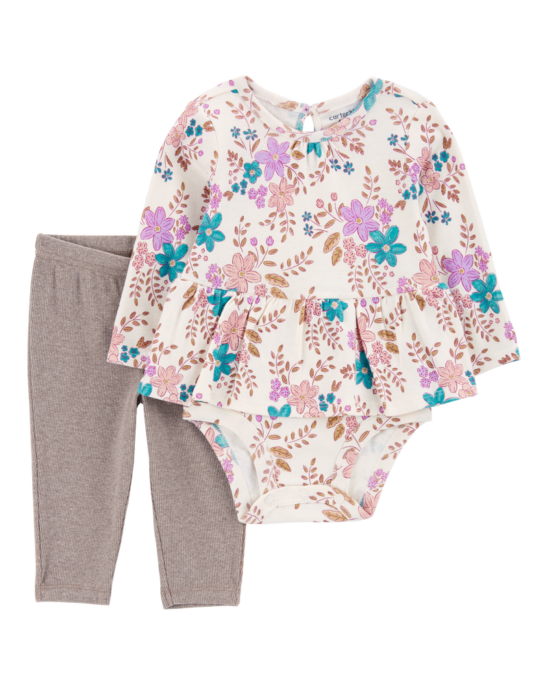 Baby 2-Piece Floral Peplum Bodysuit Pant Set, image 1 of 3 slides