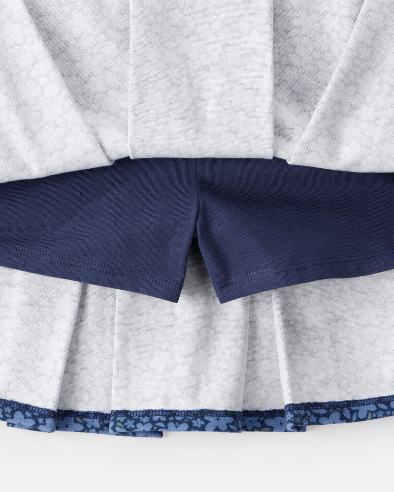 Kid Floral Pleated Pull-On Skort - Navy, image 2 of 4 slides