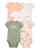 Baby 5-Pack Floral Horses Short-Sleeve Cotton Bodysuits - Pink/Green, image 1 of 9 slides