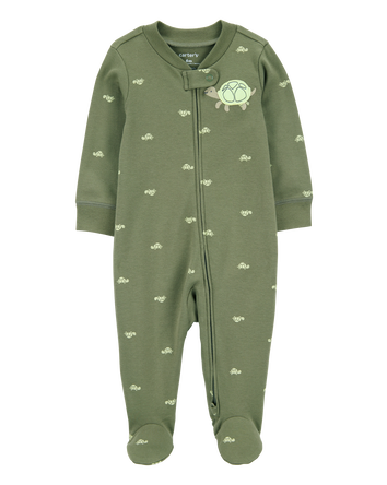 Baby Boy Turtle Print 2-Way Zip Cotton Sleep & Play Pajamas - Green, 
