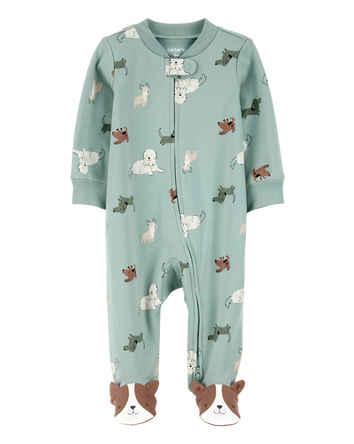 Dog Print 2-Way Zip Cotton Sleep & Play Pajamas - Green, 