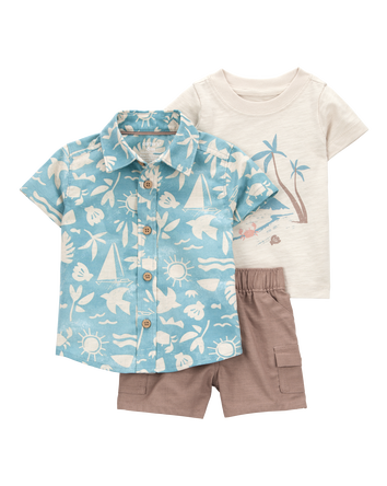 Baby 3-Piece Beach Print Little Short Set, 