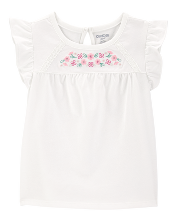 Baby Flutter-Sleeves Floral Top - White, 