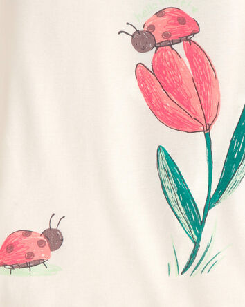 Baby Girl Ladybug Floral 100% Cotton Snug Fit 4-Piece Pajama Set - Pink/Green, 