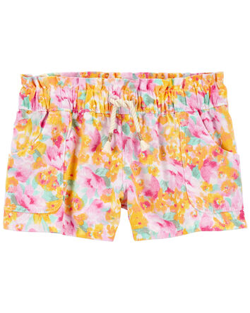 Toddler Floral Print Paperbag Twill Shorts, 