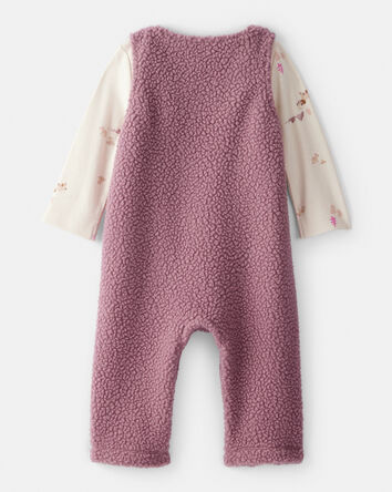 Baby Girl 2-Piece Bear Sherpa Long-Sleeve Snug Fit Overall Set - Purple, 