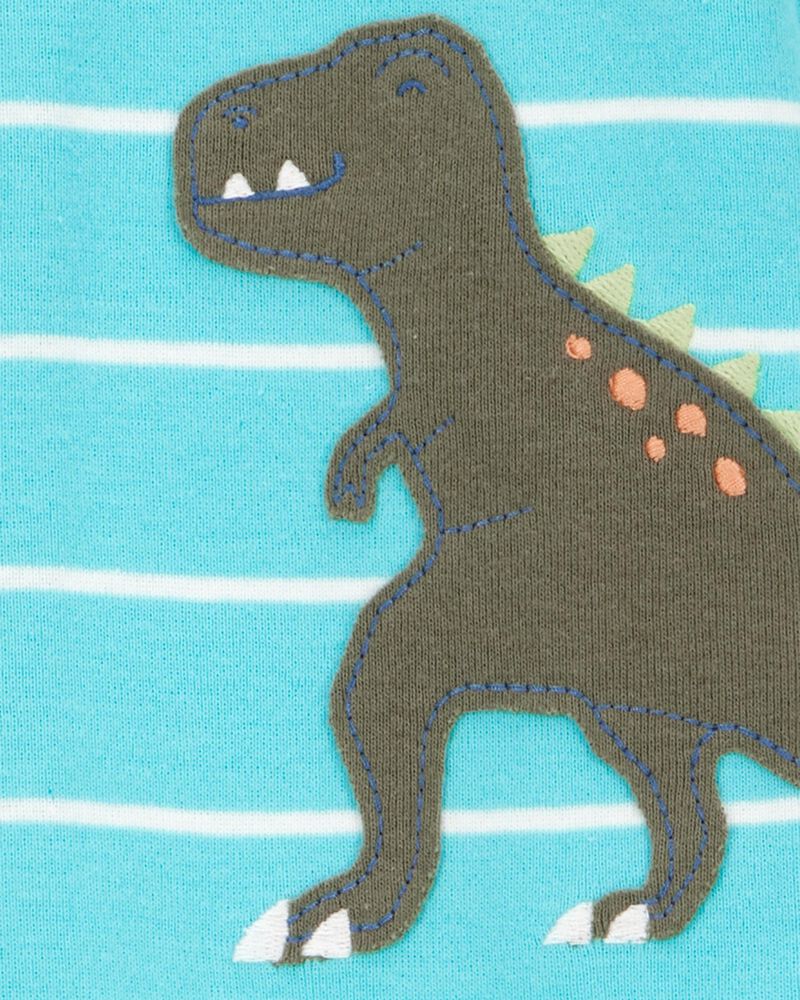 Baby Boy 1-Piece Striped Dinosaur Print 100% Snug Fit Cotton Footie Pajamas - Turquoise, image 2 of 3 slides