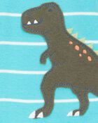 Baby Boy 1-Piece Striped Dinosaur Print 100% Snug Fit Cotton Footie Pajamas - Turquoise, image 2 of 3 slides