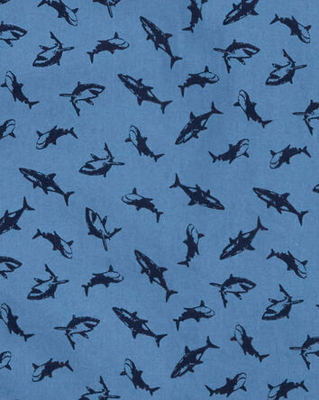 Kid Shark Print Button-Front Short Sleeve Shirt, 