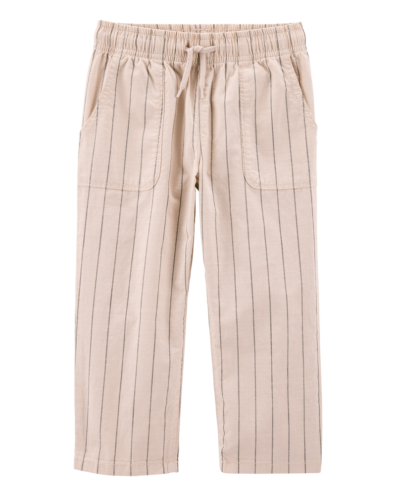 Baby Striped Pull-On Cotton Pants - Tan, image 1 of 4 slides