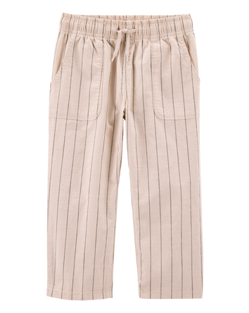 Baby Striped Pull-On Cotton Pants - Tan, 