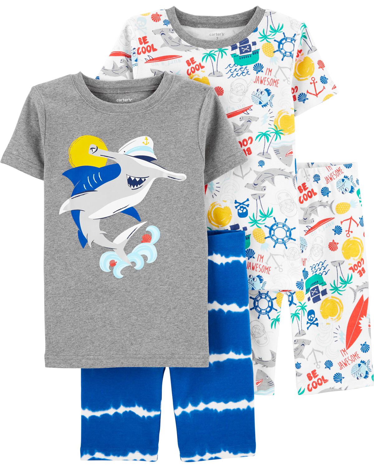 Kid 4-Piece Shark 100% Snug Fit Cotton Pajamas
