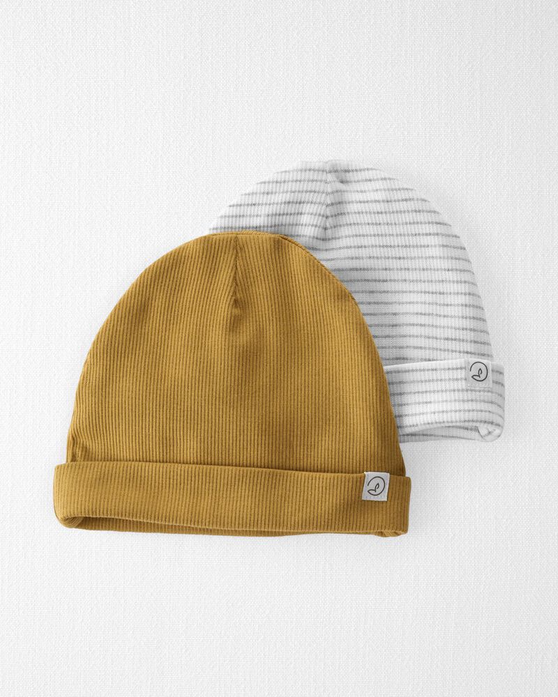 Baby 2-Pack Organic Cotton Rib Caps, image 1 of 3 slides