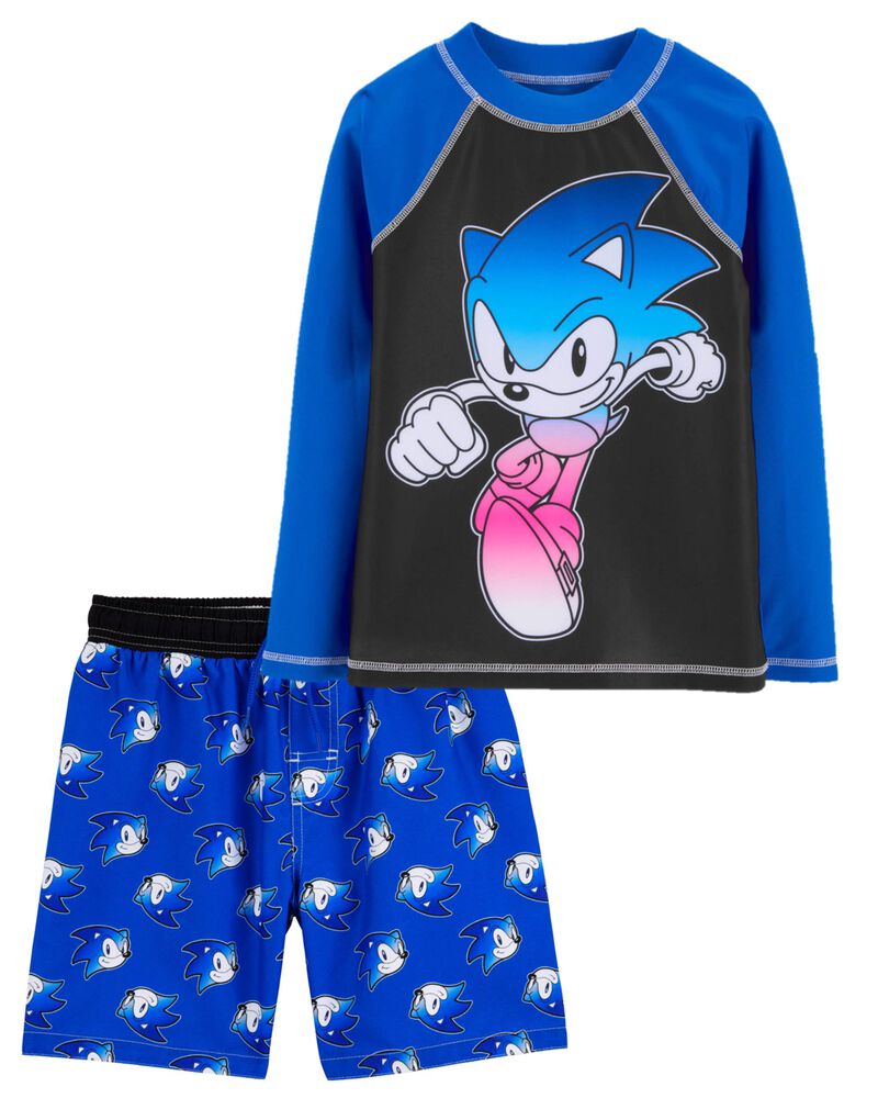 Kid Sonic The Hedgehog Rashguard & Swim Trunks Set, image 1 of 1 slides