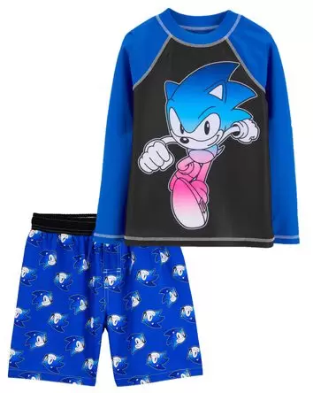 Kid Sonic The Hedgehog Rashguard & Swim Trunks Set, 
