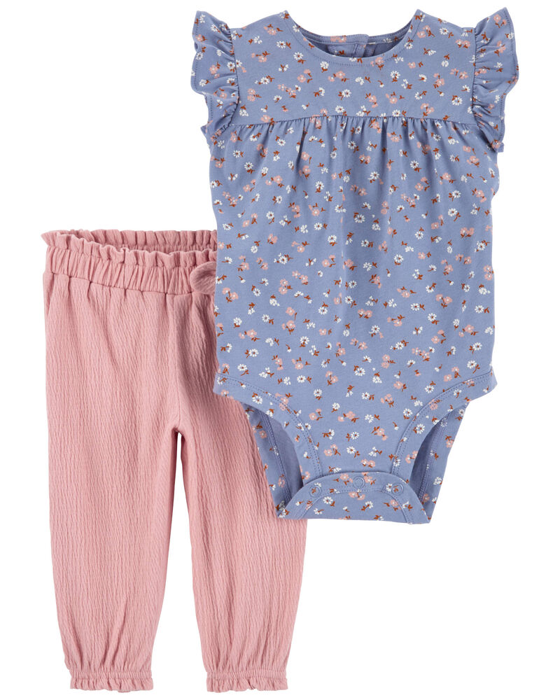 Baby 2-Piece Floral Bodysuit Pant Set, image 1 of 4 slides