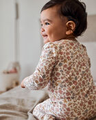 Baby Girl Floral 2-Way Zip Cotton Sleep & Play Pajamas - Pink, image 3 of 4 slides