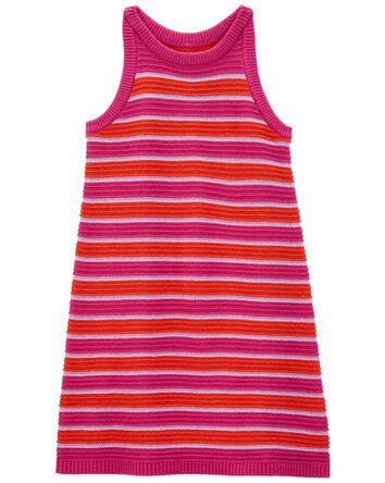 Kid Striped Tank Crochet Sweater Dress, 