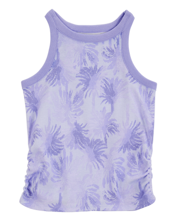 Kid Tropical Print Ribbed Tank Top - Purple, 