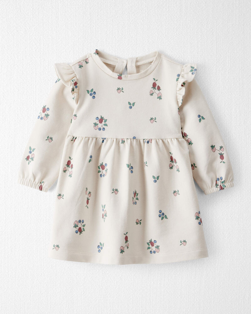 Baby Girl Organic Cotton French Terry Dress in Berry Blossom Print, image 1 of 7 slides