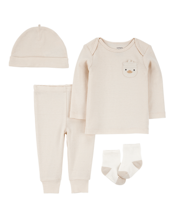 Baby 4-Piece Striped Duck Outfit Set - Brown, 