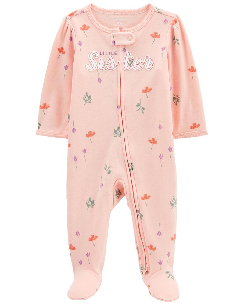Baby Little Sister 2-Way Zip Cotton Sleep & Play Pajamas, image 1 of 3 slides