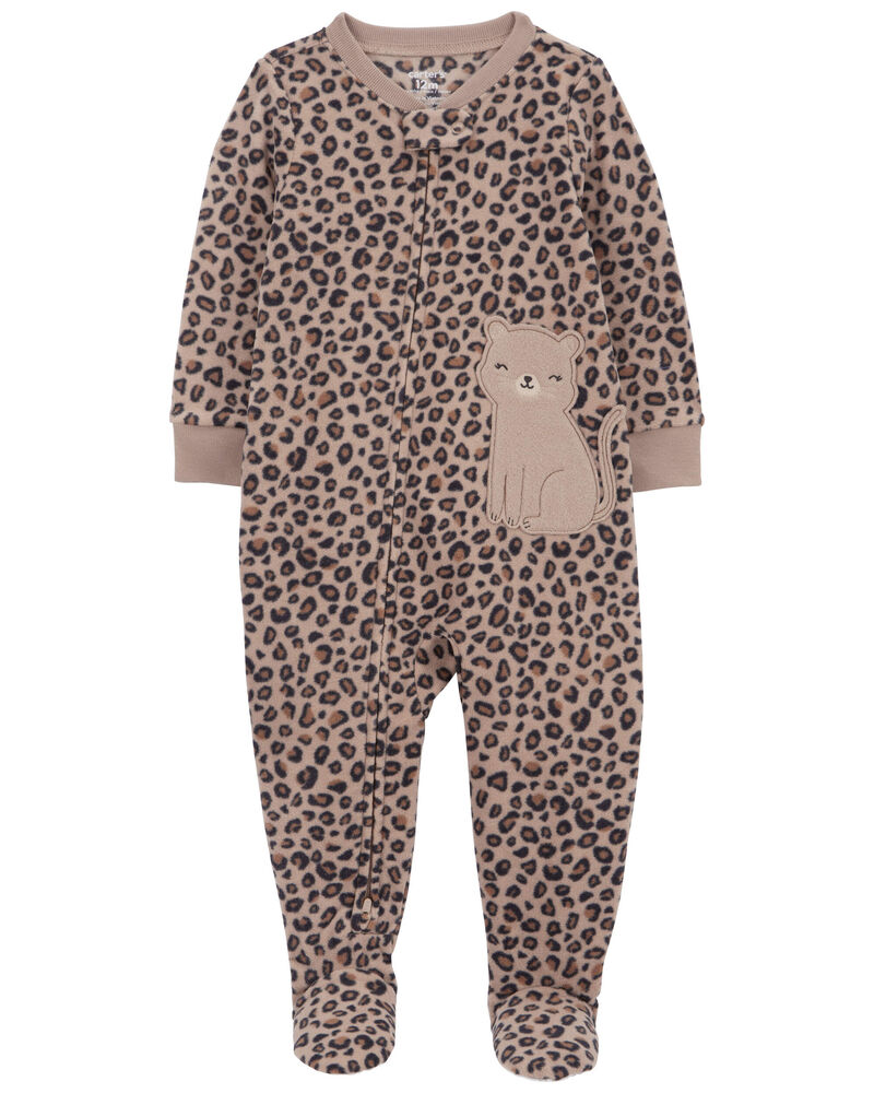 Toddler 1-Piece Cheetah Print Fleece Footie Pajamas
, image 1 of 4 slides