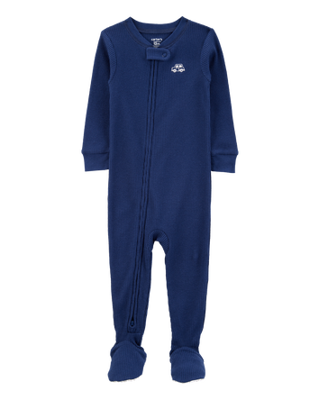 Toddler Boy Car Waffle Knit Footie 1-Piece Pajamas - Navy, 