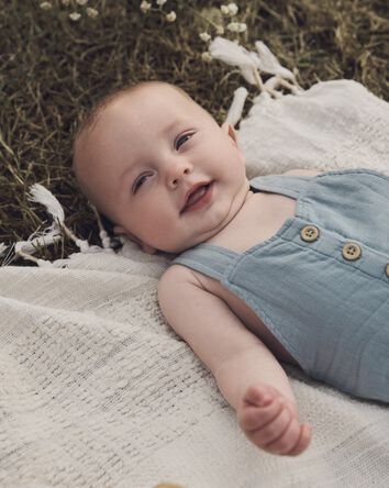 Baby Organic Cotton Gauze Overalls in Blue, 