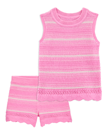 Baby 2-Piece Striped Crotchet Knit Tank & Shorts Set - Pink
, 