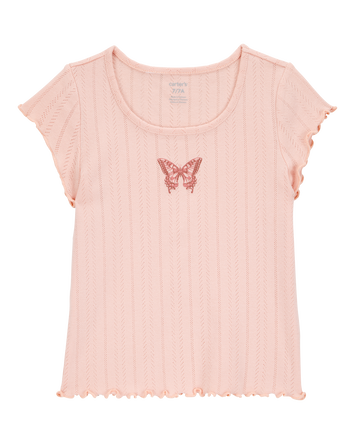 Kid Butterfly Pointelle Baby Tee - Pink, 