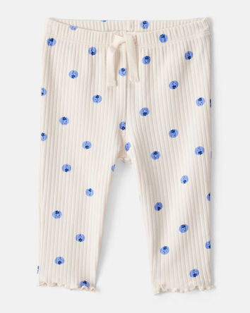 Baby Girl Blueberry Print Cotton Pull-On Pants - Ivory, 