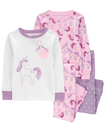 Toddler 4-Piece Unicorn 100% Snug Fit Cotton Pajamas, 