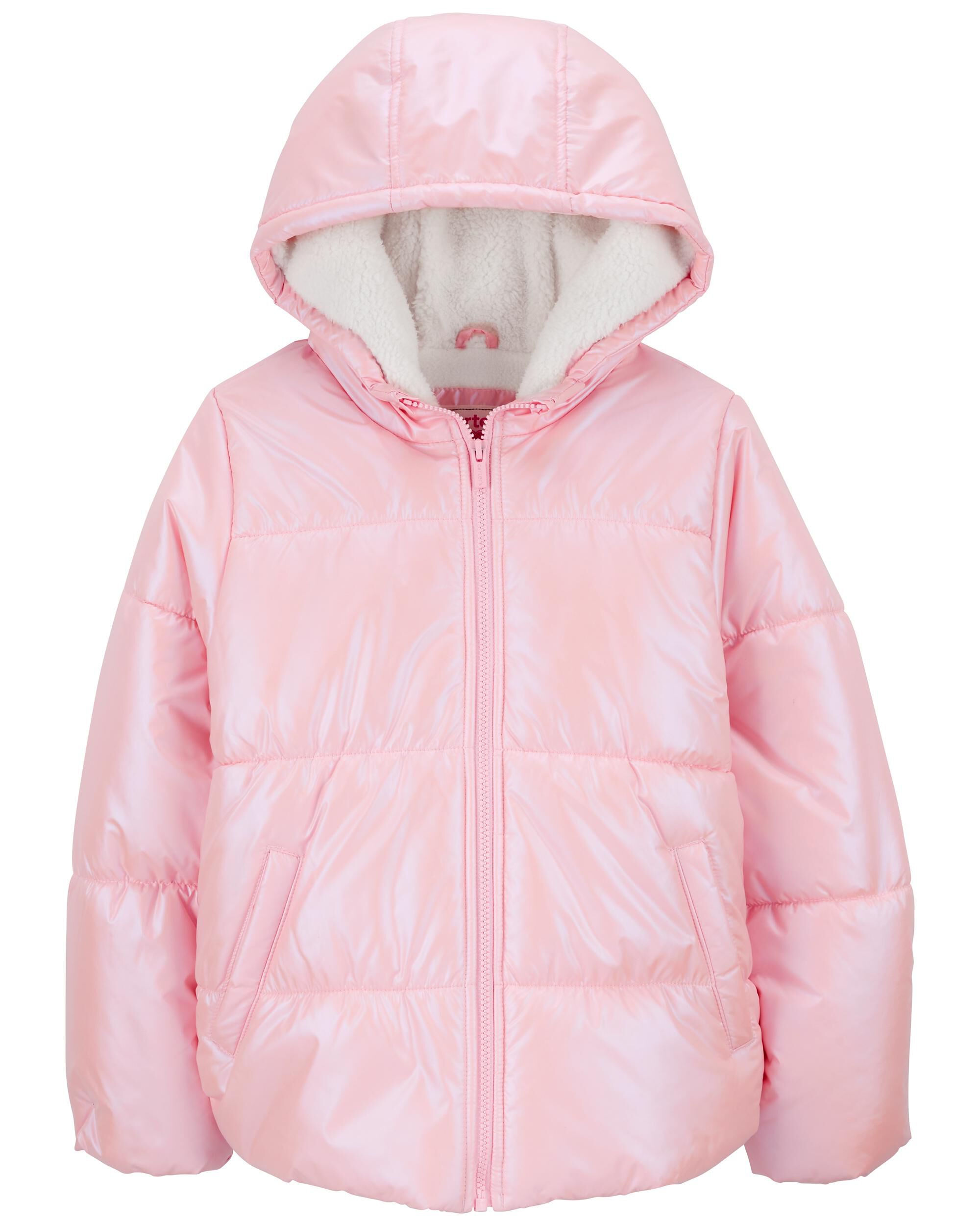 Pink shiny puffer coat hotsell