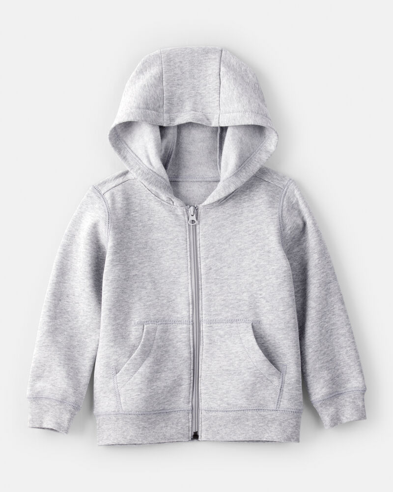 Toddler Boy Solid Fleece Long-Sleeve Zip Hoodie - Grey, image 1 of 3 slides