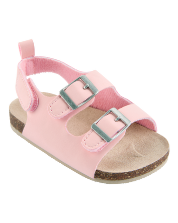 Baby Buckle Faux Cork Sandals - Pink, 