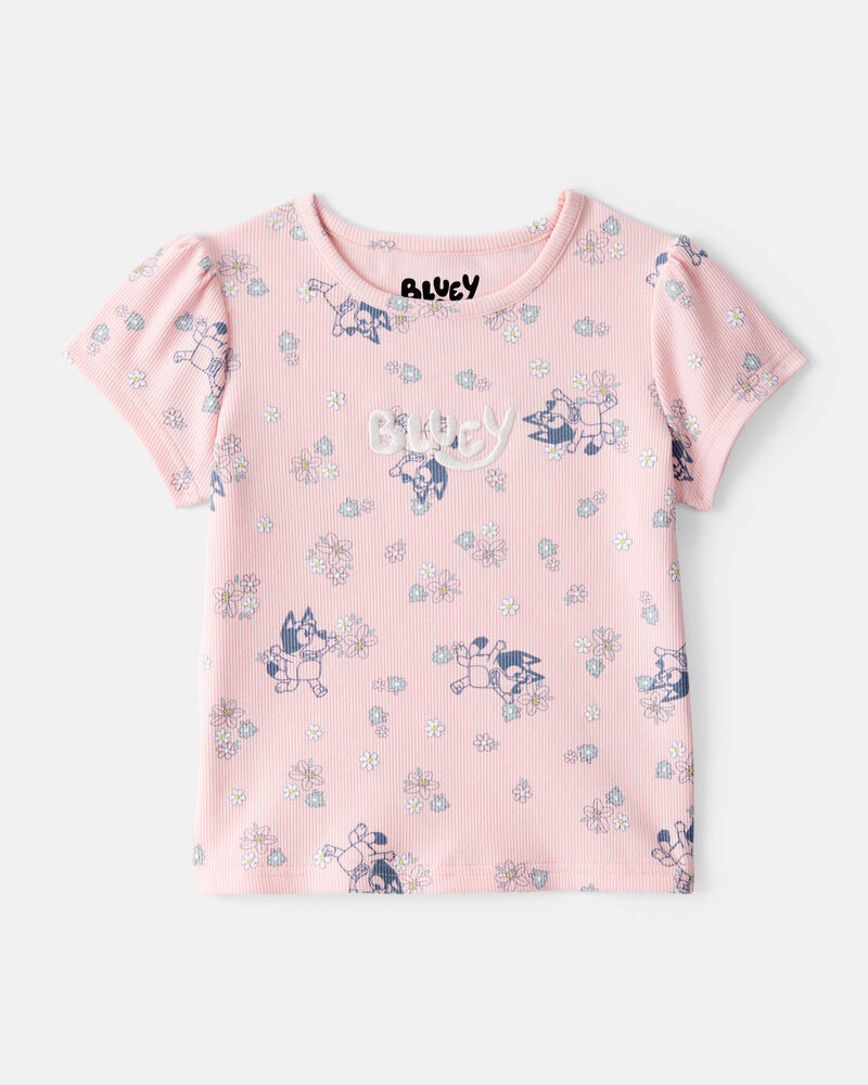 Toddler Bluey Floral Print Short-Sleeve Graphic Tee - Pink, image 1 of 4 slides