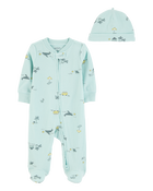 Baby 2-Piece Beach 2-Way Zip Sleep & Play Pajamas - Blue, image 1 of 3 slides
