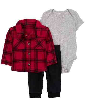 3-Piece Plaid Fleece Little Jacket Set, 