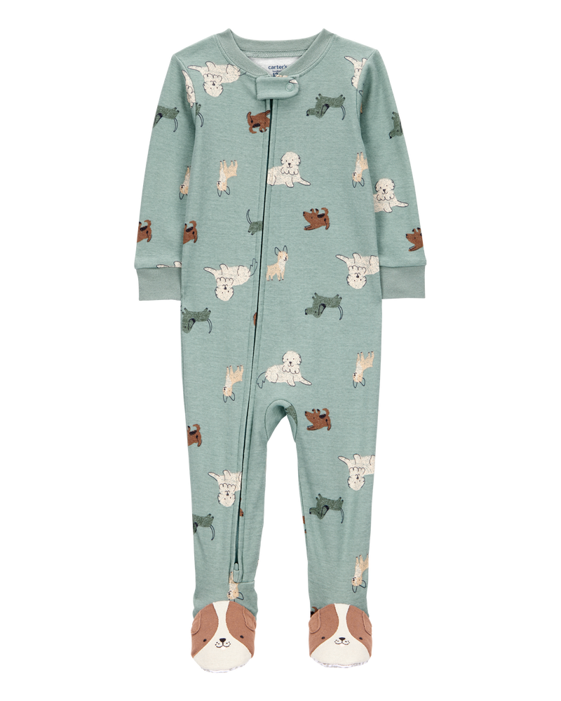 Baby Boy 1-Piece Dog Print 100% Snug Fit Cotton Footie Pajamas - Blue, image 1 of 4 slides
