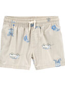 Tan - Toddler Seaside Print Chambray Drawstring Shorts