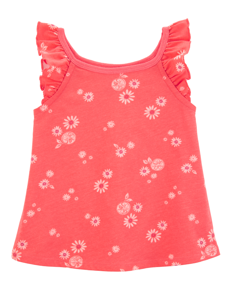 Toddler Floral Flutter-Sleeve Tank - Orange, image 1 of 3 slides
